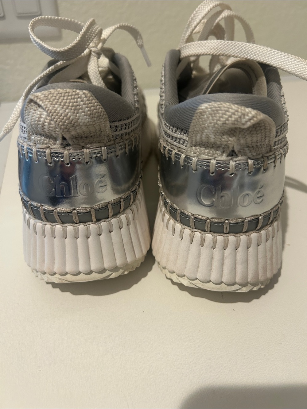 Chloé White Sneakers with Silver Heel Accent